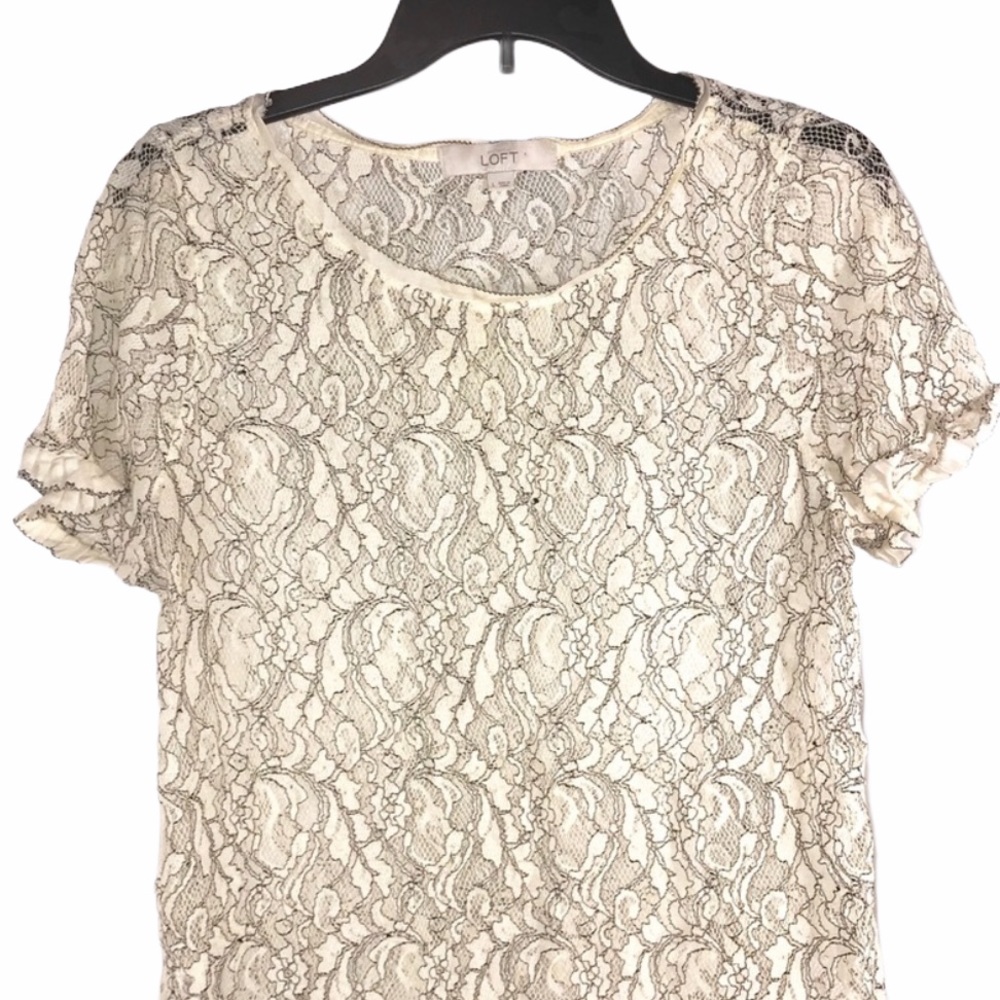 Ann Taylor LOFT Ivory Lace Shirt, Size L - Picture 6 of 6
